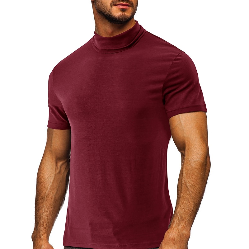 Men's T Shirt Turtleneck shirt Short Sleeve High Neck Summer Plain Stylish Modern Contemporary Comfort Vacation Going out Casual Daily Wine White Dark Navy Top Tee for Men4