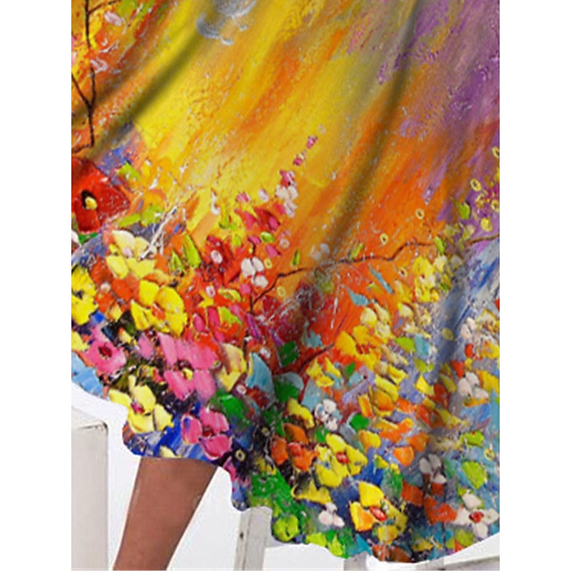 Women's Midi Dress Casual Dress Winter Dress Swing Dress Shift Dress Fashion Streetwear Modern Formal Outdoor Party Regular Fit Floral Long Sleeve Crew Neck Yellow Summer Spring3