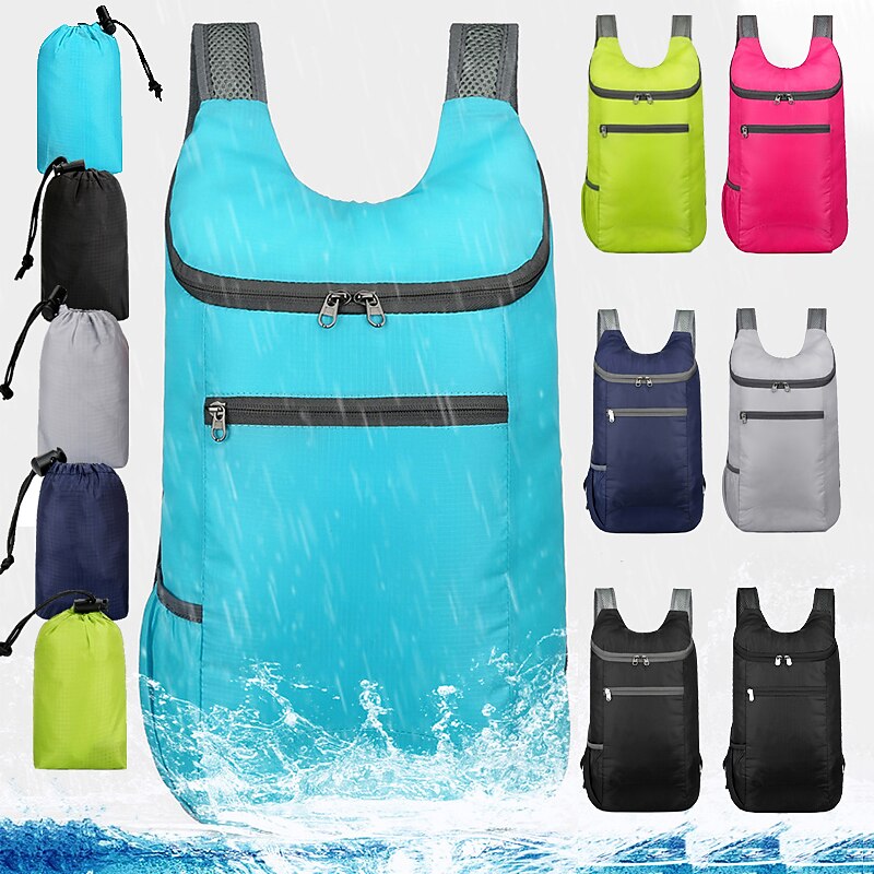 20-30 L Hiking Backpack Lightweight Packable Backpack Daypack Waterproof Windproof Rain Waterproof Quick Dry Foldable Outdoor Hunting Fishing Hiking Climbing Nylon Light Blue Black Navy Blue