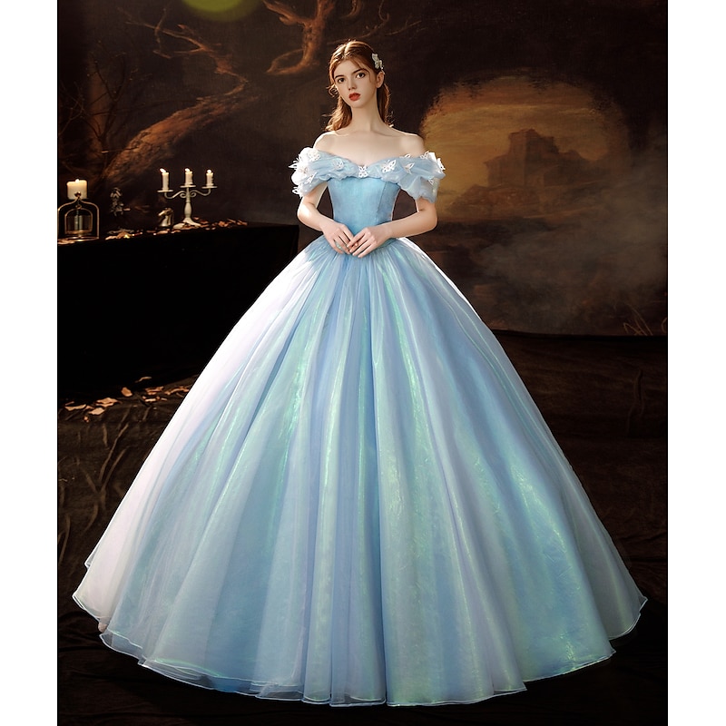 Blue Princess Cinderella Off Shoulder A-Line Long Evening Prom Dresses Retro Vintage Rococo Ball Gown Prom Dress Women's Wedding Costume Ball Gown Halloween Carnival Masquerade Wedding Party Dress2