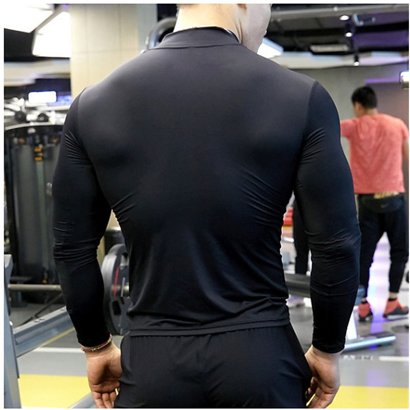 Men's Compression Shirt Running Shirt Long Sleeve Base Layer Athletic Athleisure Spring Striped Quick Dry Sweat wicking Power Flex Breathable Jogging Training Bodybuilding Sportswear Activewear Black3
