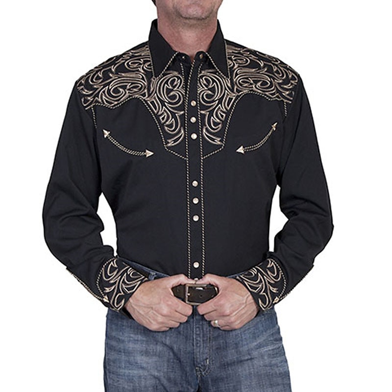 Men's Floral Graphic Prints Shirt Western Shirt Cowboy Shirt Long Sleeve Fashion Streetwear Designer Outdoor Daily Fall & Winter Turndown Print Button-Down Black Red Blue Green