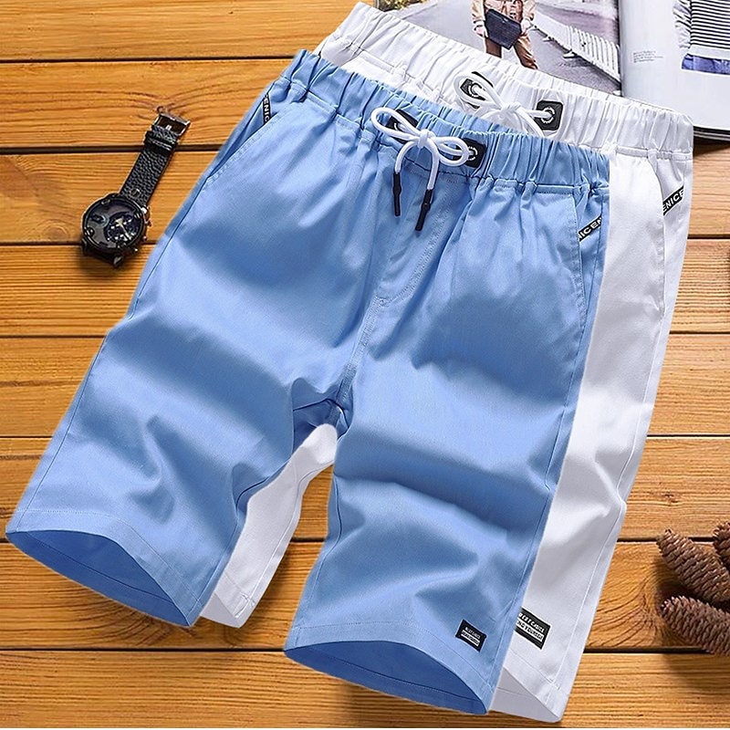 Men's Beach Shorts Casual Shorts Pocket Drawstring Elastic Waist Solid Colored Comfort Wearable Knee Length Outdoor Daily Streetwear Casual Black White Micro-elastic