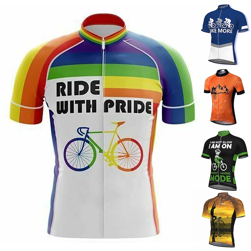 Men's Cycling Jersey Rainbow Funny LGBT Short Sleeve Bike Jersey Top with 3 Rear Pockets Mountain Bike MTB Road Bike Cycling Quick Dry Soft Back Pocket Comfortable Sports Black White Yellow Clothing