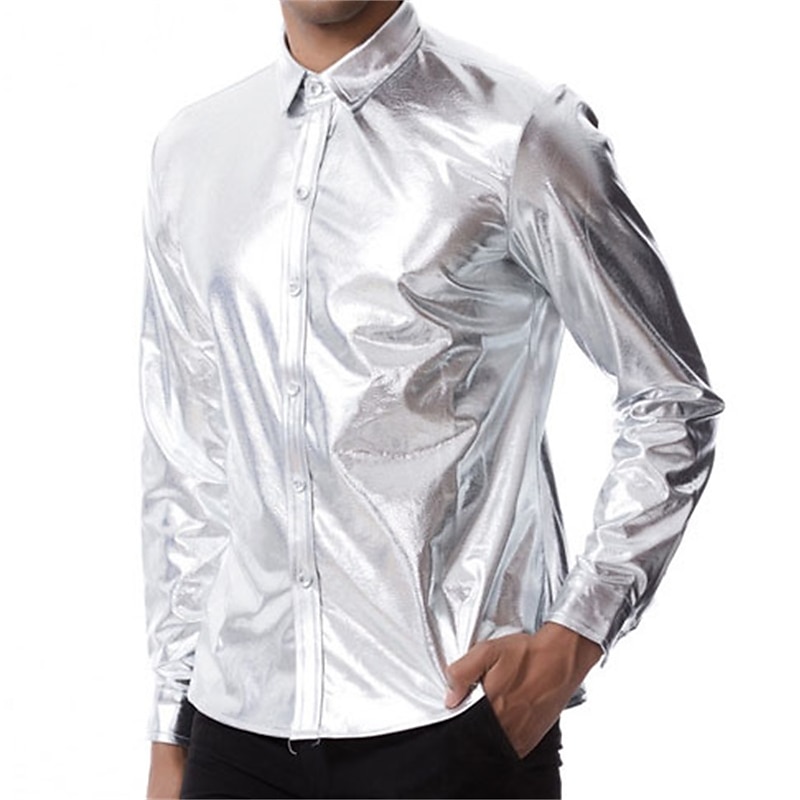 Men's Tuxedo Shirts Plain Party Holiday Silver Black Long Sleeve Turndown Spring &  Fall Clothing Apparel Button-Down4