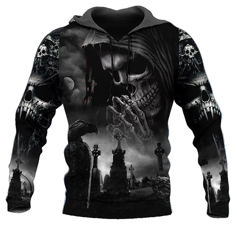 Men's Skull Graphic Prints Hoodie Hoodies Sweatshirt Streetwear Designer Long Sleeve Hooded Daily Sports Black Print Spring &  Fall Designer