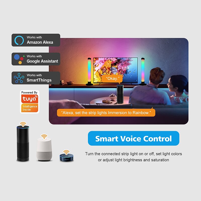 LED Smart Light Tuya WiFi Intelligent Smart Light Bar – Ambient Lighting with App Voice Control, IR Remote Control, Ideal for Computer, Bedroom, and TV4