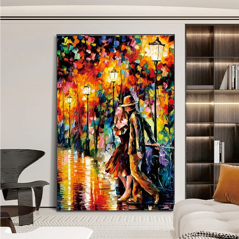 Handmade Hand Painted Oil Painting Wall Modern Abstract Lover Painting Pattle Knife Art Canvas Painting Home Decoration Decor Rolled Canvas No Frame Unstretched - Main Image