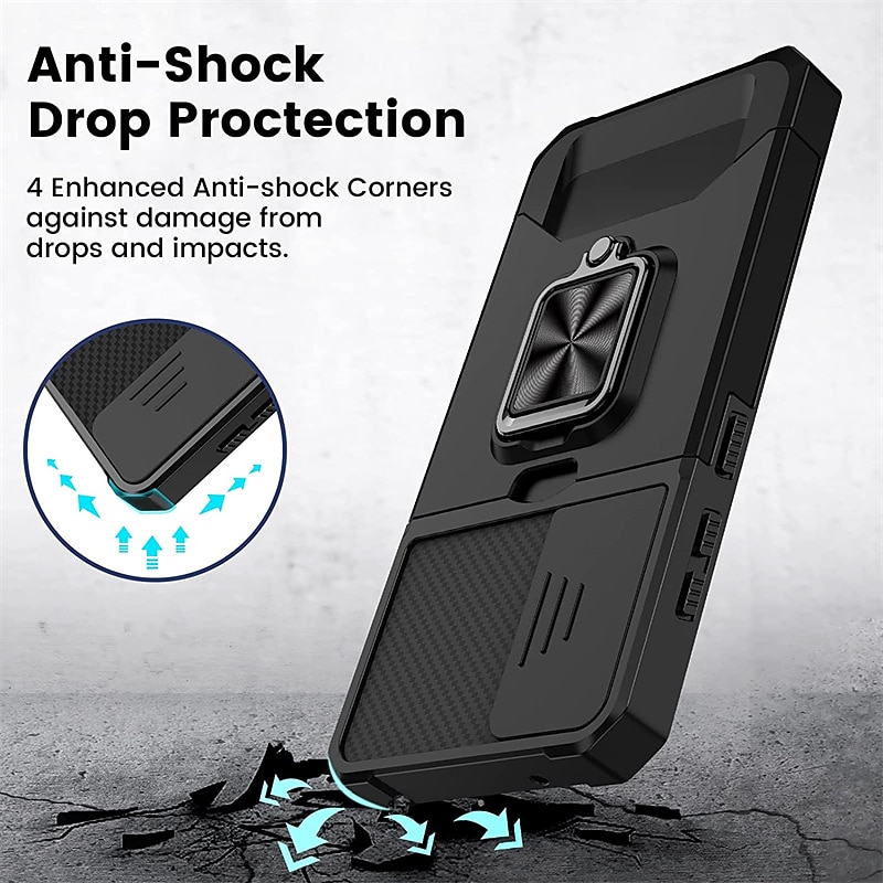 Phone Case For Samsung Galaxy S23 S22 S21 FE S21 Ultra Plus A14 A54 A32 Back Cover with Windows Ring Holder Full Body Protective Armor TPU PC4