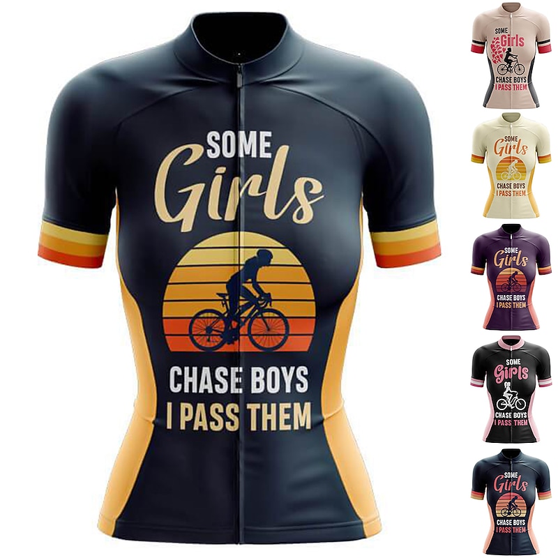 Women's Cycling Jersey Graphic Funny Short Sleeve Bike Jersey Top with 3 Rear Pockets Mountain Bike MTB Road Bike Cycling Quick Dry Reflective Strips Back Pocket Moisture Wicking Sports Black Yellow