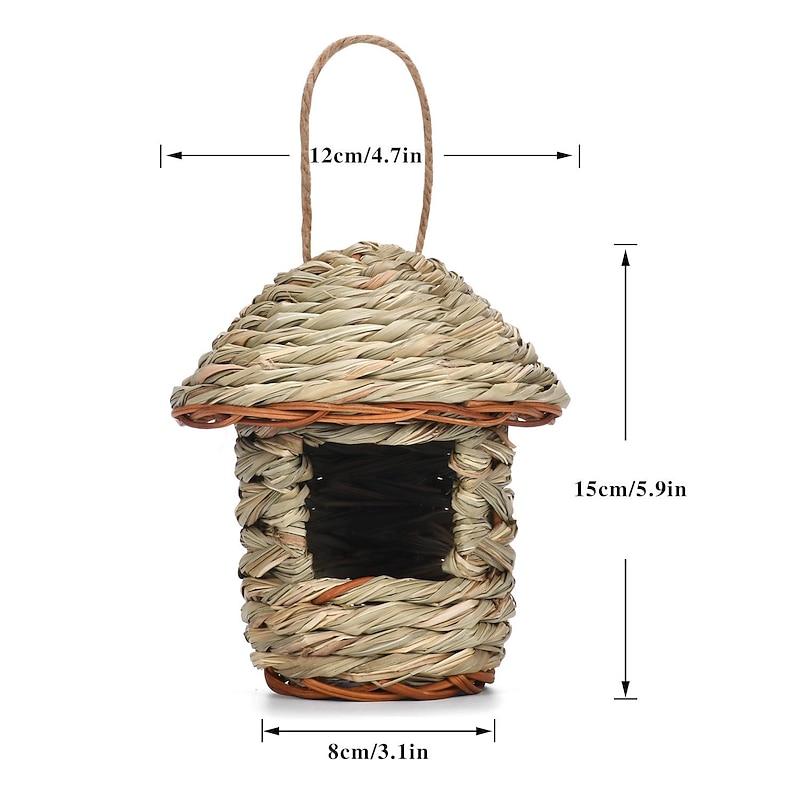 Bird House for Outside Hanging,Grass Handwoven Bird Nest,Hummingbird House,Natural Bird Hut Outdoor,Birdhouse for Kids,Songbirds House2