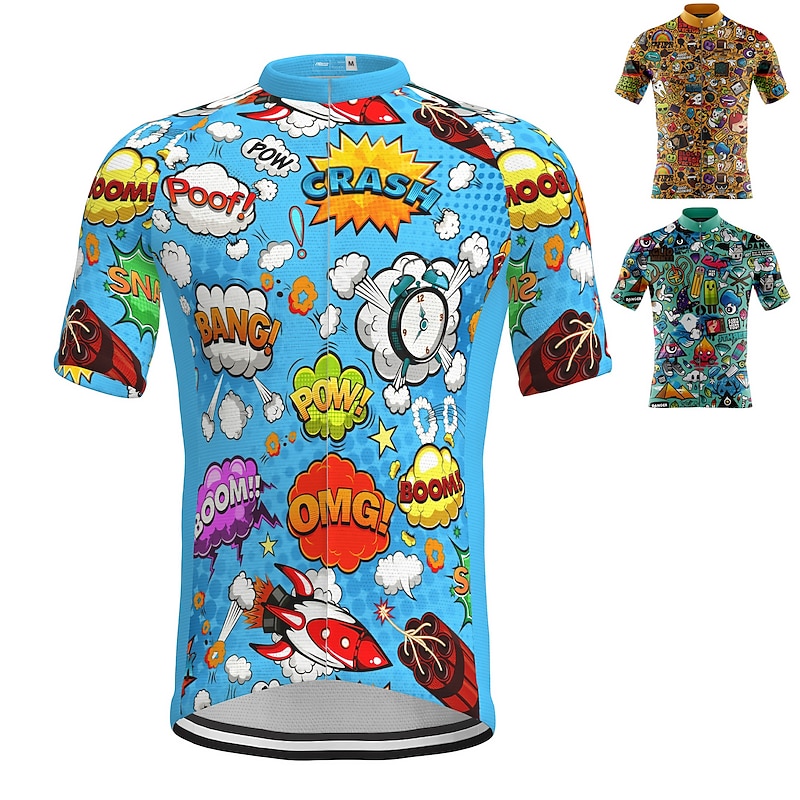 Men's Cycling Jersey Graphic Patterned Funny Short Sleeve Bike Jersey Top with 3 Rear Pockets Mountain Bike MTB Road Bike Cycling Quick Dry Soft Reflective Strips Back Pocket Sports Blue Orange Green