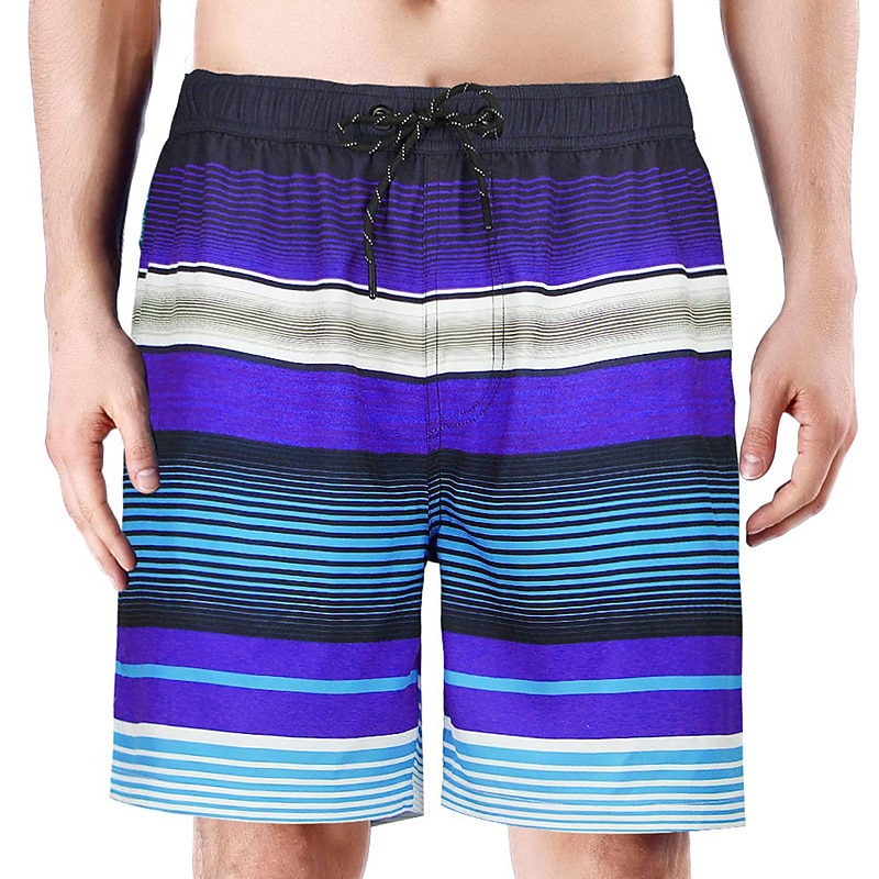 Men's Board Shorts Swim Shorts Swim Trunks Drawstring with Mesh lining Elastic Waist Gradient Stripe Quick Dry Short Casual Daily Holiday Hawaiian Boho Blue Orange Micro-elastic4