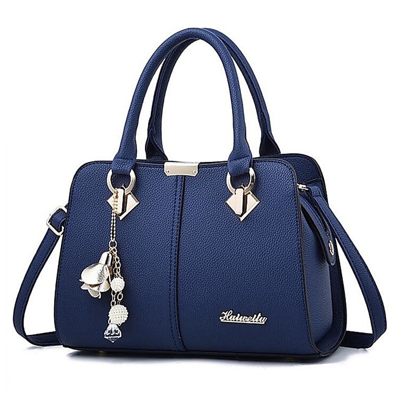 Women's Elegant Blue Handbag with Removable Strap and Stylish Charm Decoration - Perfect for Office and Casual Use
