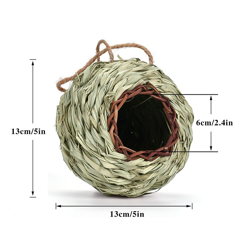 Hummingbird House Hand Woven Bird Nest for Outdoors Hanging, Small Grass Bird Houses for Outside, Natural Fiber Bird Hut Roosting Pocket for Finch Canary Chickadee2