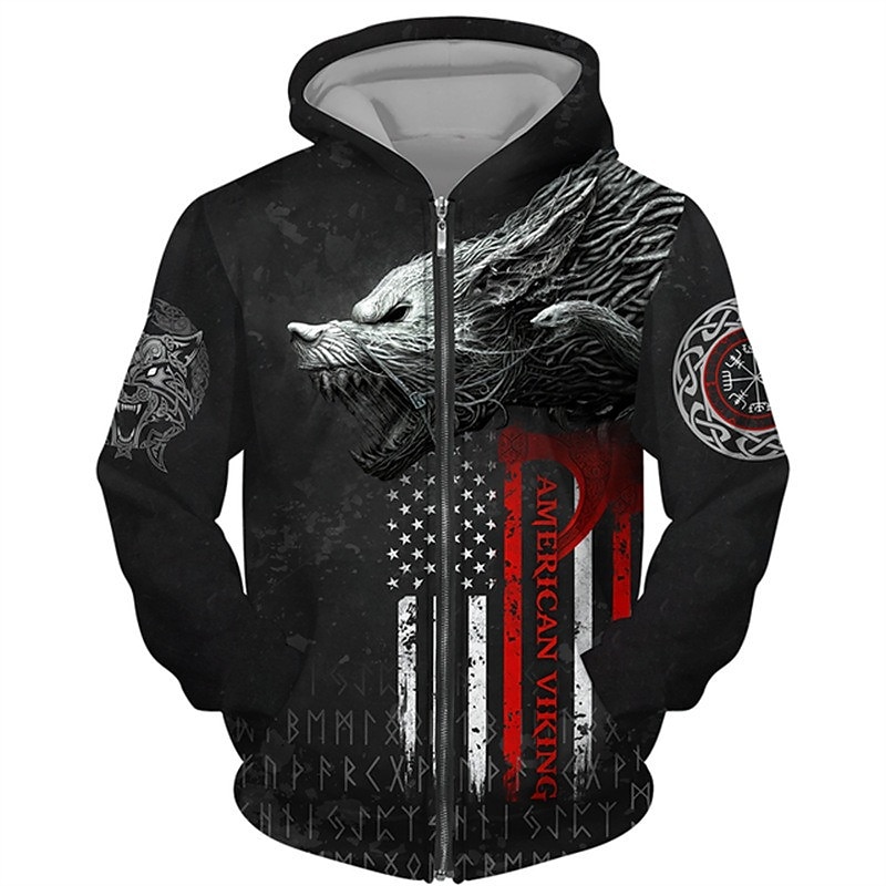 Men's Animal Wolf Graphic Prints Hoodie Hoodies Sweatshirt Streetwear Designer Long Sleeve Hooded Sports & Outdoor Daily Sports Black Yellow Zipper Print Spring &  Fall Designer3