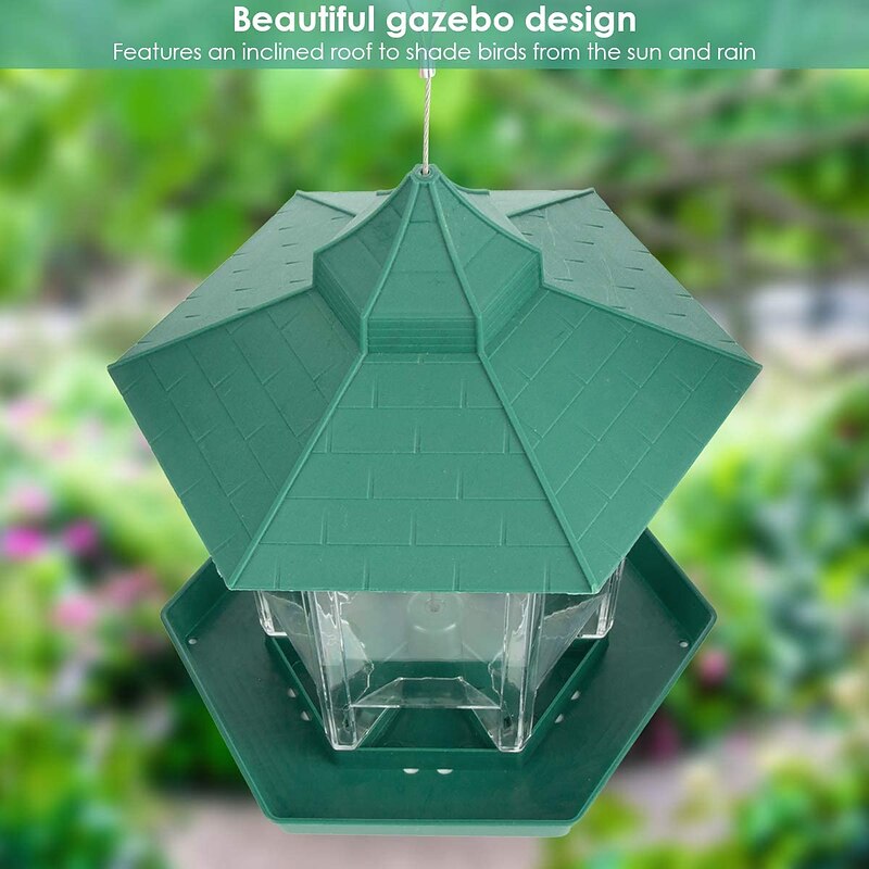 Bird Feeder, Plastic Hanging Wild Bird Feeder for Outdoor Garden Yard Patio Backyard Decoration, Hexagon Shaped with Roof3