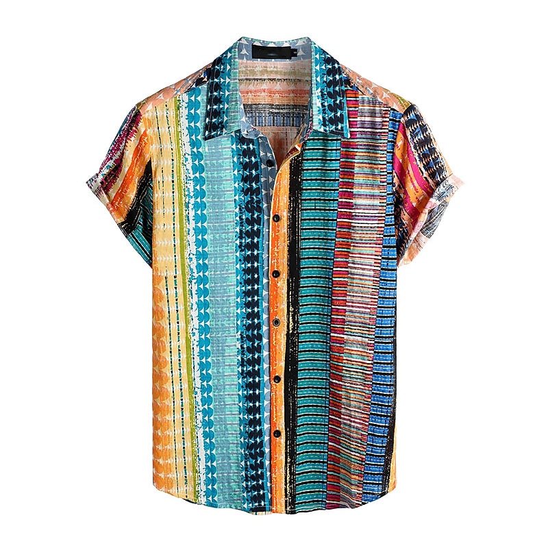 Men's Tribal Vintage Ethnic Shirt Button Up Shirt Short Sleeve Tropical Fashion Hawaiian Casual Holiday Beach Summer Spring Turndown Print Button-Down Navy Blue Sky Blue Orange Rainbow Coffee4