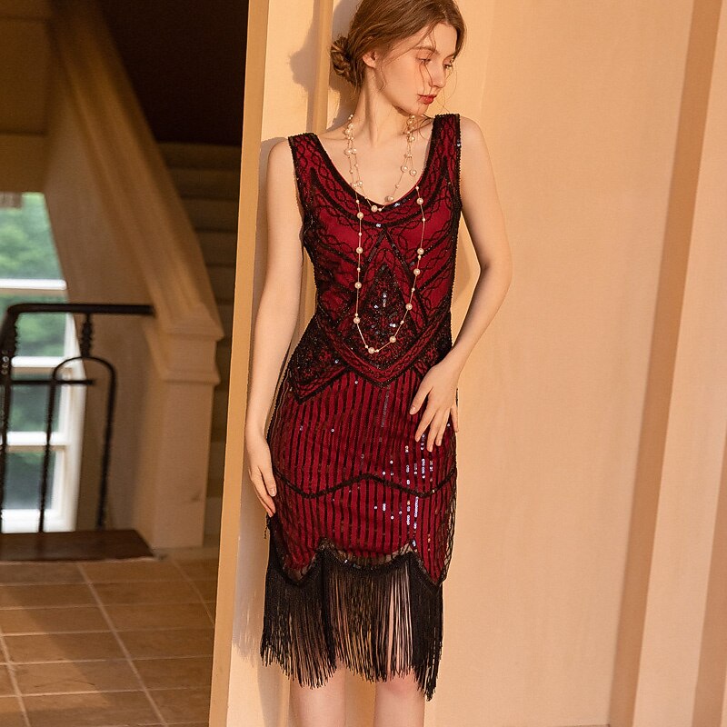 Roaring 20s 1920s Vintage Dress Flapper Dress Dress Cocktail Dress The Great Gatsby Wedding Guest Sequins Fancy Dress Women's Wedding Party Wedding Guest Dress Homecoming Dresses