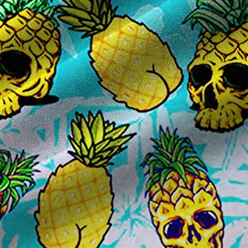 Men's Skull Pineapple Shirt Summer Hawaiian Shirt Aloha Shirt Short Sleeves Shirt Turndown Tropical Fashion Hawaiian Outdoor Street Hawaiian Blue S M L2