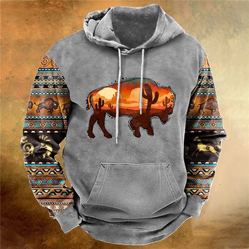 Men's Color Block Cow Graphic Prints Hoodie Hoodies Sweatshirt Streetwear Designer Long Sleeve Hooded Daily Sports Blue Coffee Print Spring &  Fall Designer3