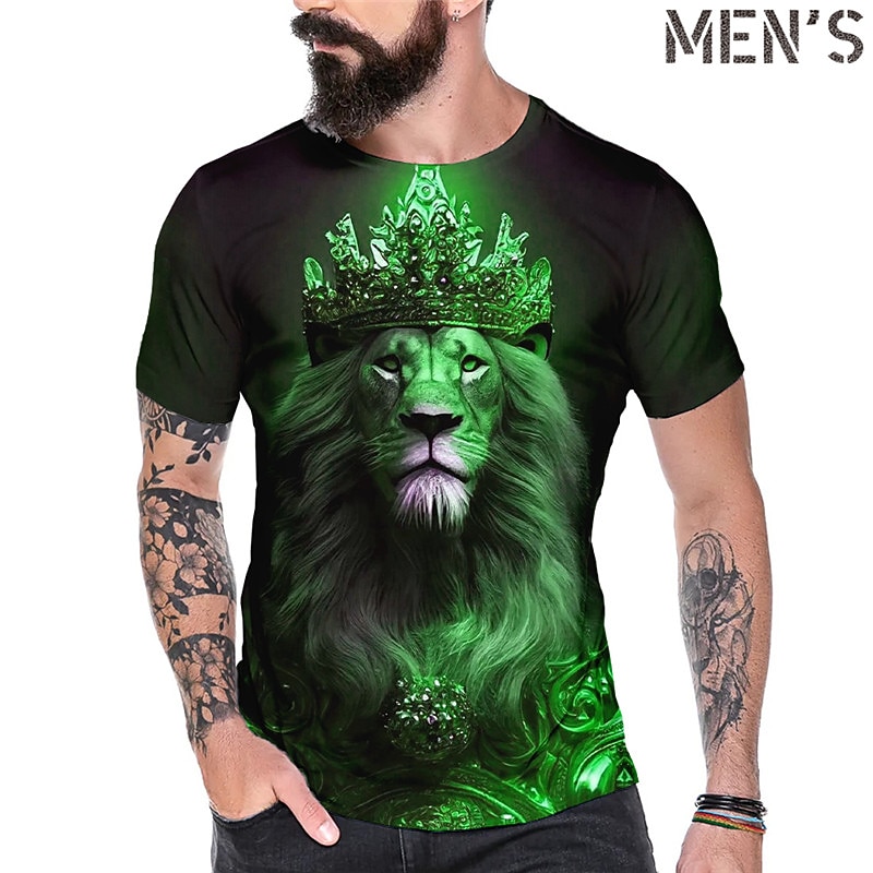 Men's Graphic Animal Lion T Shirt Tee Short Sleeve T shirt 3D Print Crew Neck Shirt Vintage Fashion Designer Outdoor Casual Daily Yellow Blue Green Spring & Summer Clothing Apparel S M L XL 2XL 3XL2