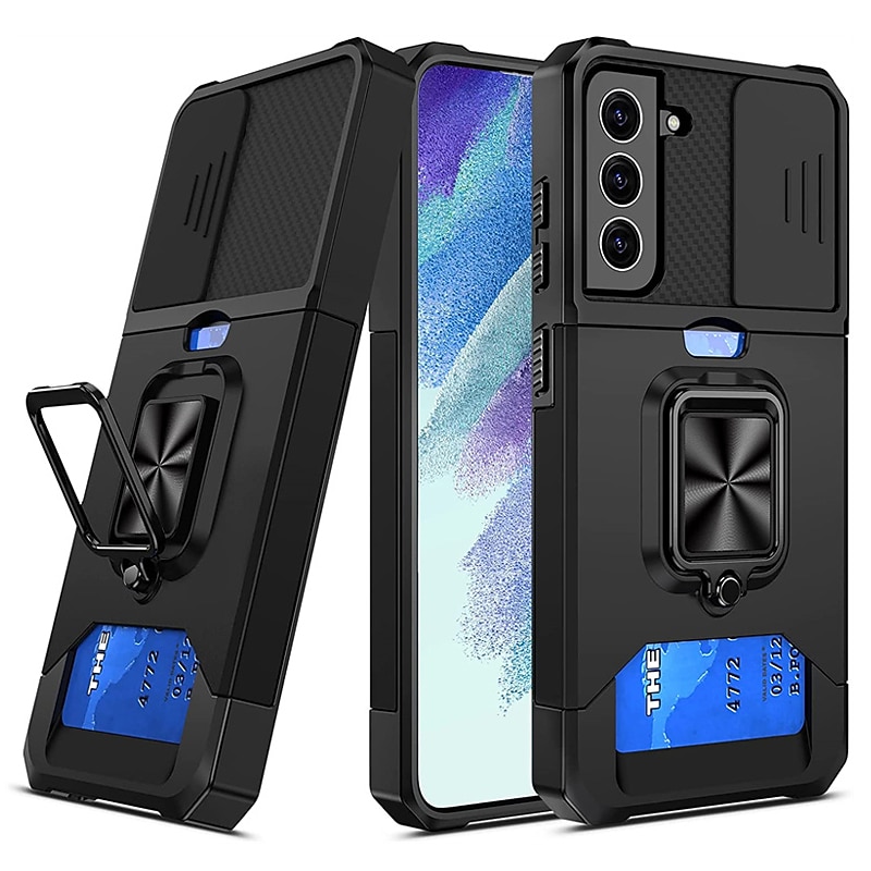 Phone Case For Samsung Galaxy S23 S22 S21 FE S21 Ultra Plus A14 A54 A32 Back Cover with Windows Ring Holder Full Body Protective Armor TPU PC2