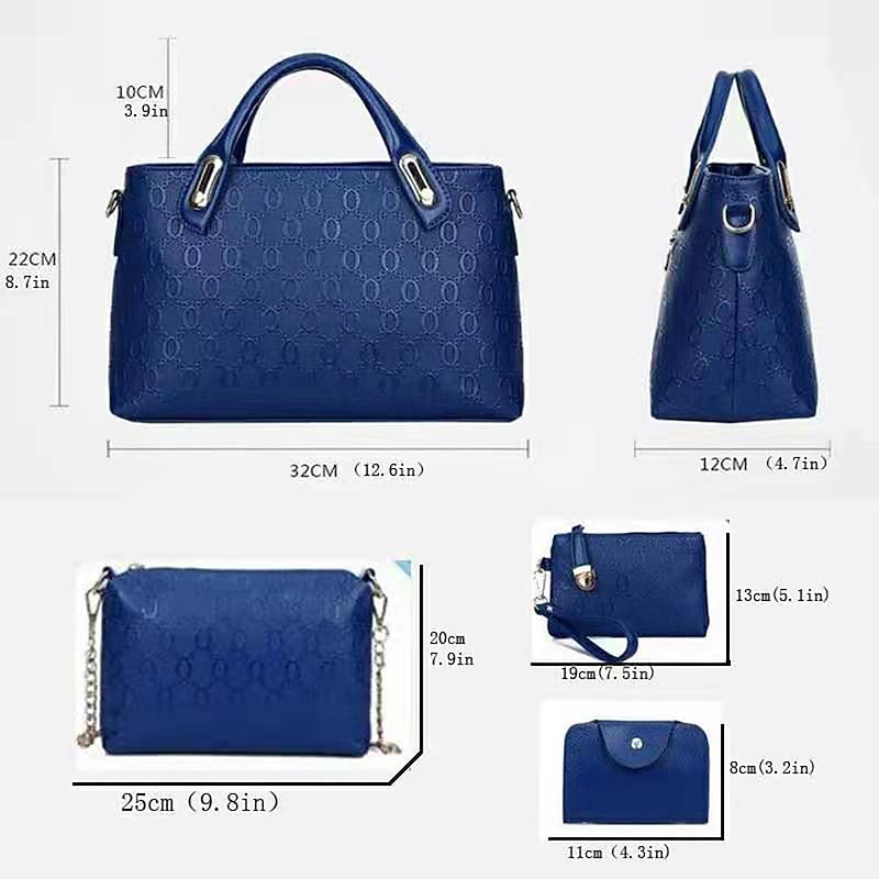 Women's 4-Piece Blue Handbag Set with Teddy Bear Charm - Stylish and Functional for Daily Use2