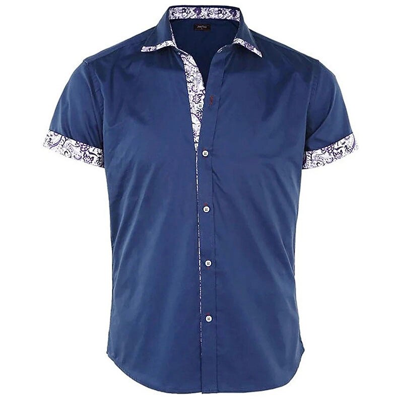 Men's Shirt Summer Shirt Button Up Shirt Black White Red Navy Blue Light Blue Short Sleeve Floral Color Block Turndown Street Casual Button-Down Clothing Apparel Polyester Sports Fashion Classic4