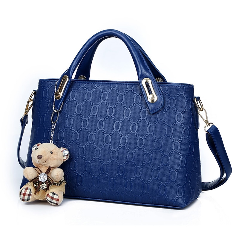 Women's 4-Piece Blue Handbag Set with Teddy Bear Charm - Stylish and Functional for Daily Use3