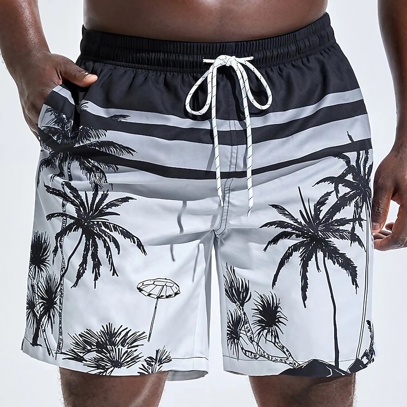 Men's Coconut Tree Graphic Prints Swim Shorts Board Shorts Swimming Trunks Mid Waist Hawaiian Boho Casual Daily Holiday Drawstring with Mesh lining Elastic Waist Designer Clothing Apparel