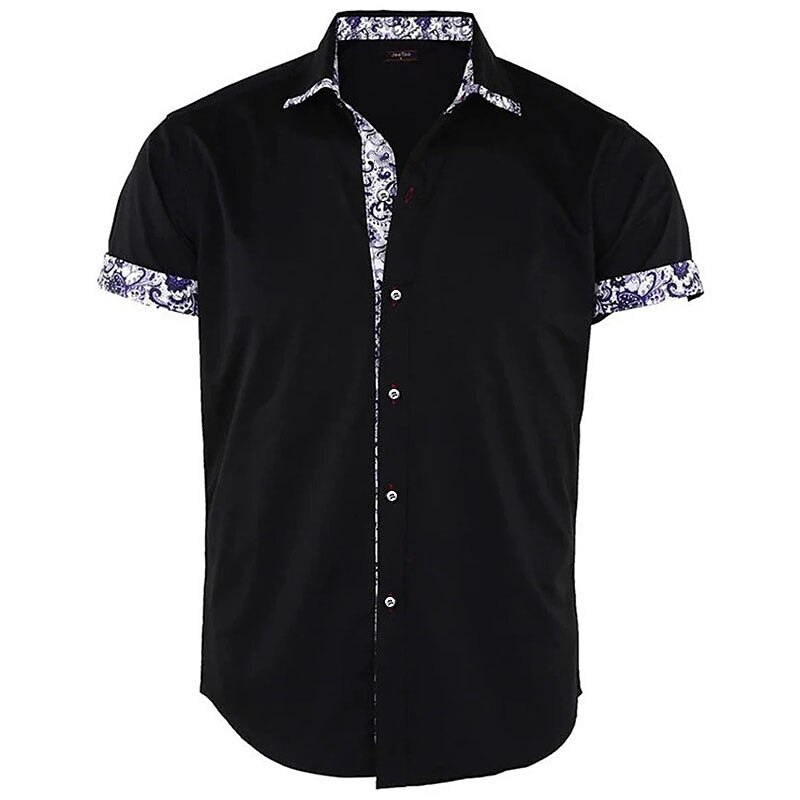 Men's Shirt Summer Shirt Button Up Shirt Black White Red Navy Blue Light Blue Short Sleeve Floral Color Block Turndown Street Casual Button-Down Clothing Apparel Polyester Sports Fashion Classic