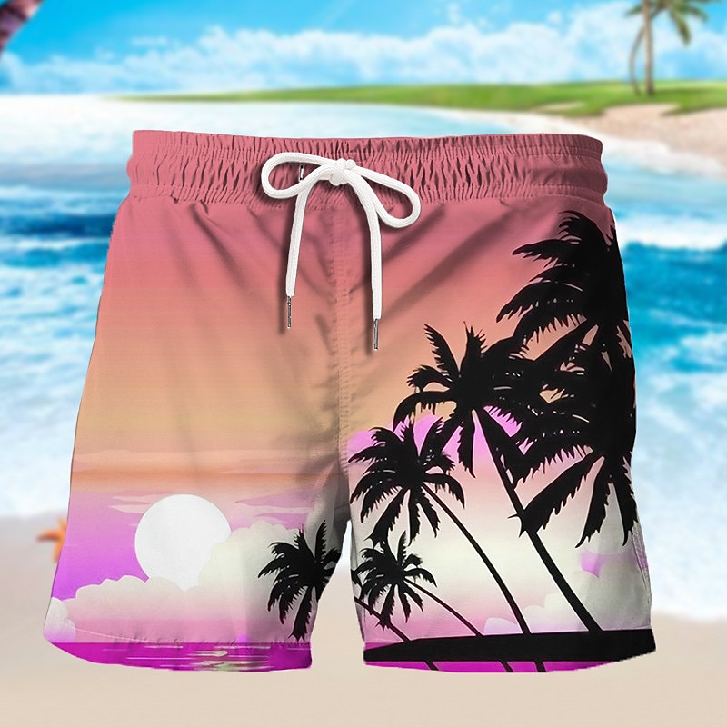 Men's Graphic Coconut Tree Swim Trunks Swim Shorts Board Shorts Mid Waist Hawaiian Designer Boho Holiday Beach Drawstring with Mesh lining Elastic Waist Designer Clothing Apparel2
