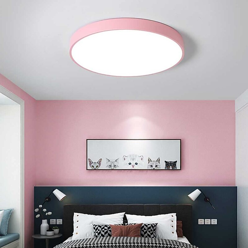 Flush Mount Ceiling Lighting Macaron 30cm Ceiling Light Flush Mount Chandelier Dimming Close to Ceiling Light Metal 3 Color Temperatures in One Acrylic Flush Mount,Metal Finish,Wet Location4