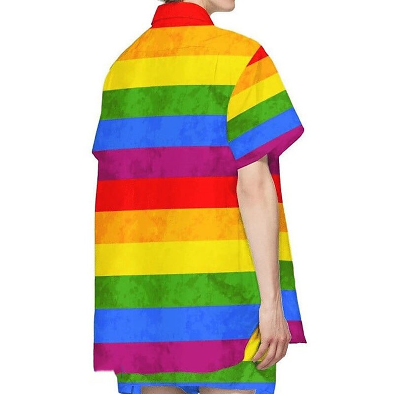 Men's Rainbow Dog Striped Shirt Summer Hawaiian Shirt Aloha Shirt Short Sleeve Tropical Fashion Hawaiian Casual Hawaiian Going out Summer Spring Turndown Print Button-Down Rainbow3