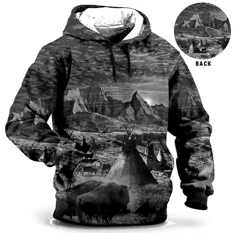 Men's Plus Size Pullover Hoodie Sweatshirt Big and Tall 3D Print Hooded Pocket Long Sleeve Spring &  Fall Fashion Streetwear Basic Comfortable Vacation Daily Wear Tops4