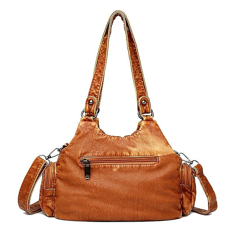 Women's Vintage Brown Leather Shoulder Bag - Stylish Multi-Pocket Handbag with Braided Detail and Zipper Accents for Everyday Use and Travel3