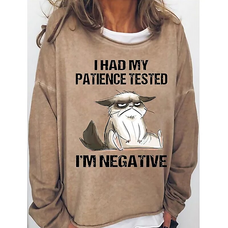 Women's Oversized Sweatshirt Pullover Cotton Blend Cat Sports Active Sports Streetwear I HAD MY PATIENCE TESTED Oversized Round Neck Long Sleeve Micro-elastic  Comfrt Breathable Soft Fabric2