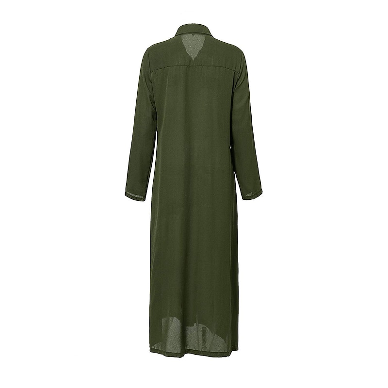 Women's Shirt Dress Maxi long Dress Black Army Green Navy Blue Long Sleeve Solid Color Button Spring Summer Shirt Collar Stylish Work Formal3