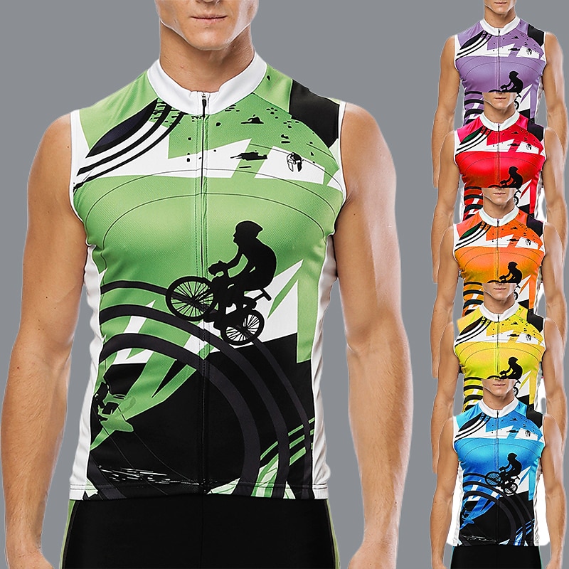 Men's Cycling Jersey Patterned Graffiti Funny Sleeveless Bike Jersey Top with 3 Rear Pockets UV Resistant Reflective Strips Compression Back Pocket Sports Yellow Red Blue Clothing Apparel