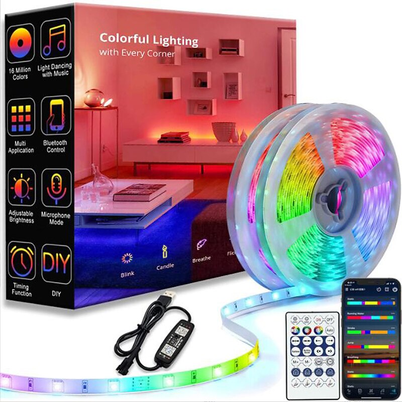 LED Strip Lights 1m-30m RGBIC WS2812b Bluetooth App Control Chasing Effect Lights Flexible Tape Diode Ribbon TV BackLight Room Decorate4