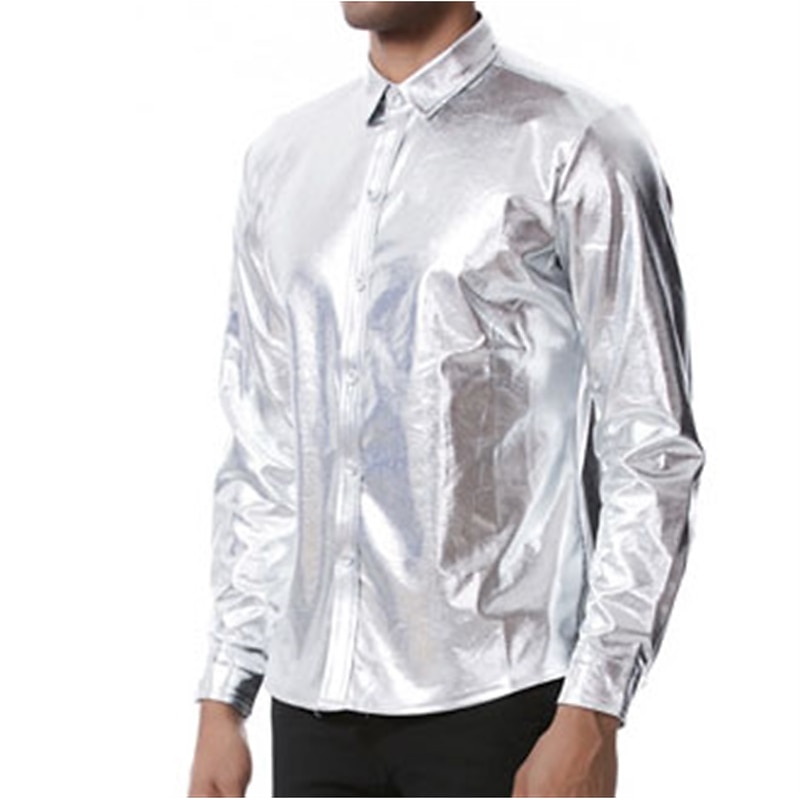 Men's Tuxedo Shirts Plain Party Holiday Silver Black Long Sleeve Turndown Spring &  Fall Clothing Apparel Button-Down2