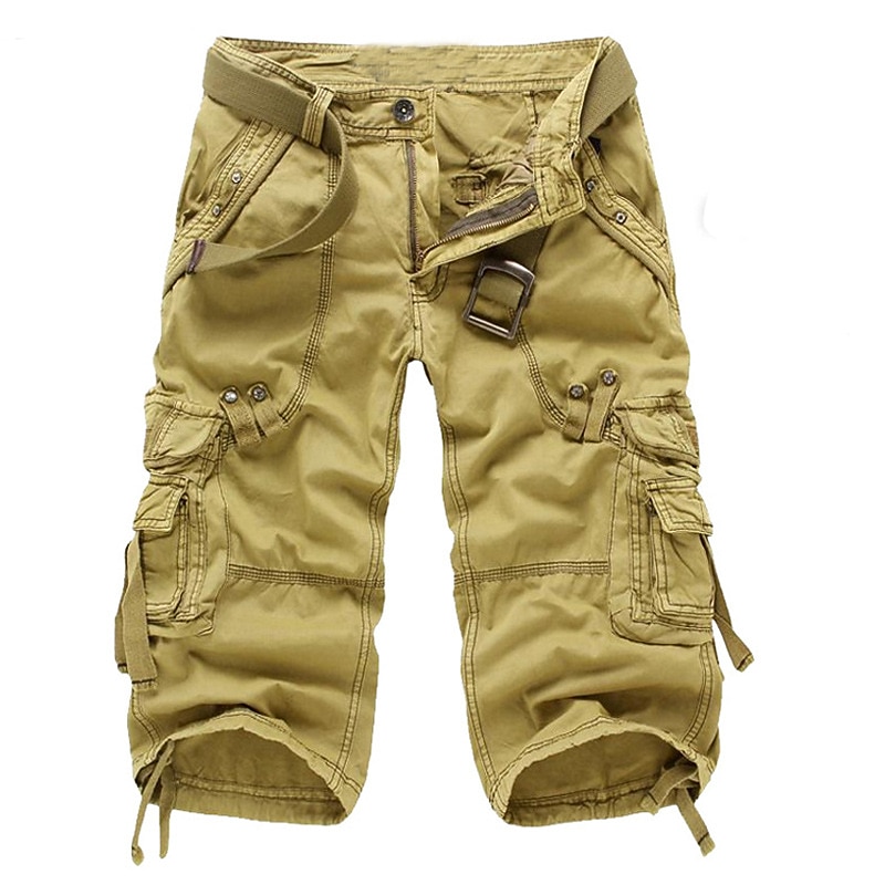 Men's Cargo Shorts Shorts Capri Pants Multi Pocket Straight Leg Solid Colored Comfort Wearable Calf-Length Outdoor Daily Sports Stylish Yellow Army Green2