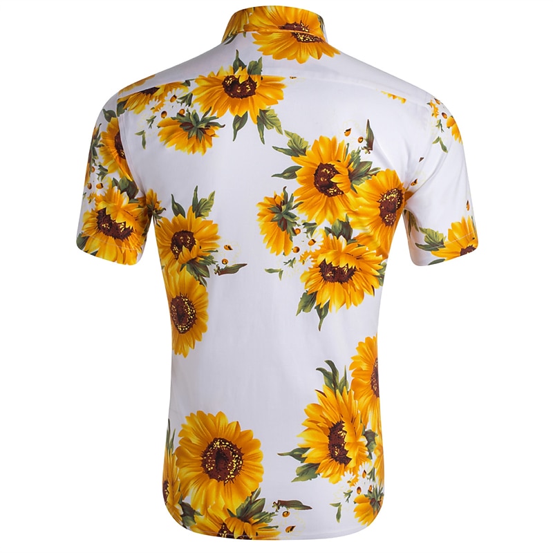 Men's Sunflower Flower Tropical Plants Summer Shirt Casual Shirt Beach Shirt Short Sleeve Shirt Lapel Hawaiian Stylish Casual Vacation Holiday Daily Wear Black White Dark Blue S M L4