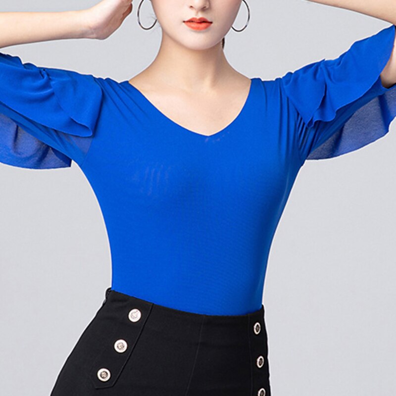 Latin Dance Activewear Leotard / Onesie Ruffles Ruching Pure Color Women's Performance Training Half Sleeve High Polyester