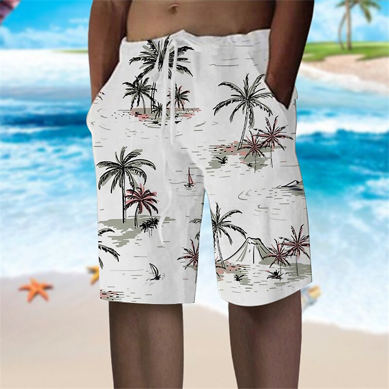 Men's Graphic Coconut Tree Shorts Summer Shorts Beach Shorts Mid Waist Streetwear Hawaiian Designer Casual Daily Holiday Drawstring Elastic Waist Designer Clothing Apparel