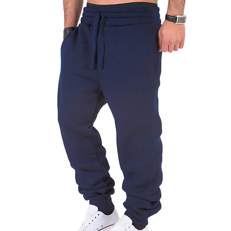 Men's Athletic Pants Fleece Pants Sweatpants Joggers Trousers Pocket Drawstring Elastic Waist Plain Comfort Outdoor Daily Going out Fashion Streetwear Black Navy Blue3