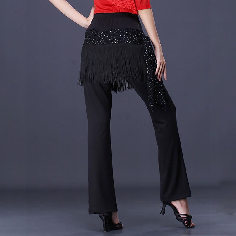 Latin Dance Ballroom Dance Pants Fringed Tassel Ruching Pure Color Women's Performance Training High Polyester4
