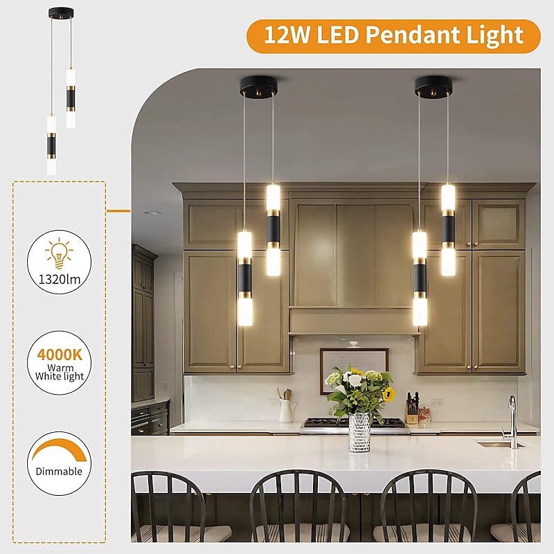 LED Pendant LIghts 2-Light Modern Kitchen Island Dimmable LED Modern Black Gold Mini Pendant Light, Bedroom Bedside Table Black Small Pendant Light2