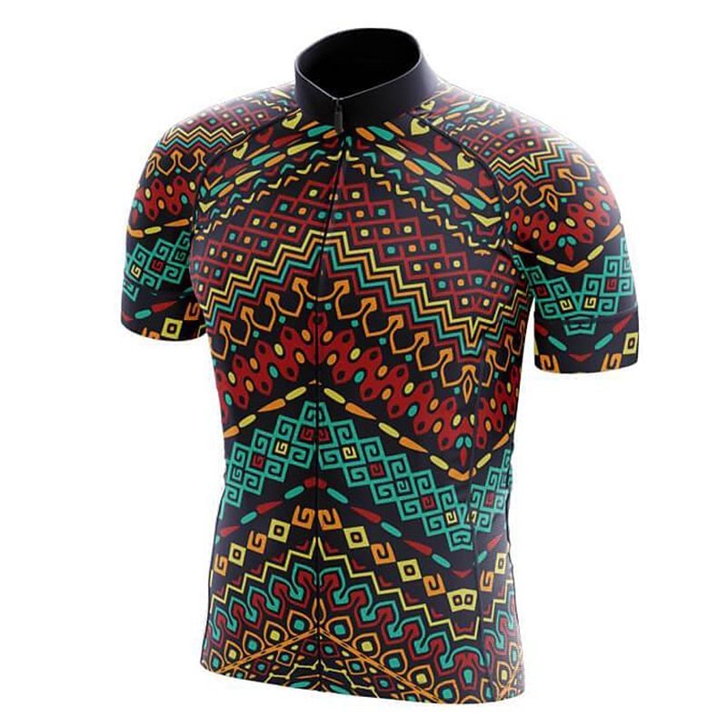 Men's Cycling Jersey Geometric Funny Short Sleeve Bike Jersey Top with 3 Rear Pockets Mountain Bike MTB Road Bike Cycling Quick Dry Reflective Strips Back Pocket Moisture Wicking Sports Black Yellow3